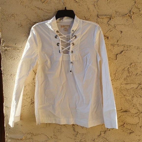 Michael Kors White Lace Up Blouse - Picture 1 of 7